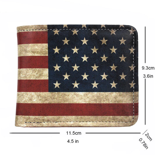 Portefeuille court en cuir PU avec motif drapeau des États-Unis et porte-monnaie à fermeture éclair