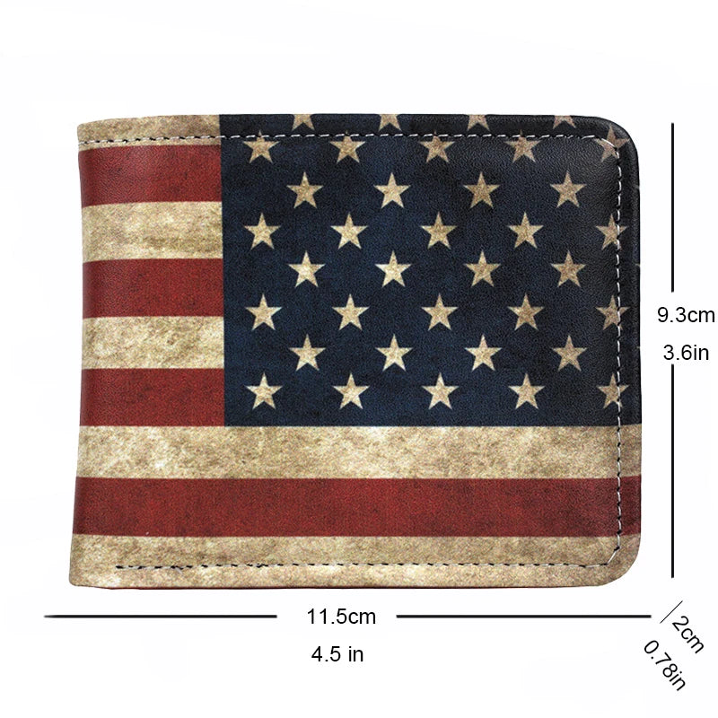 Portefeuille court en cuir PU avec motif drapeau des États-Unis et porte-monnaie à fermeture éclair
