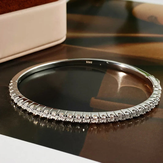 Bracelets rigides en moissanite pour femmes, tous les bracelets en diamant de laboratoire D VVS1 de 2,5 mm, bracelets en argent sterling 925, cadeau d'anniversaire de mariage