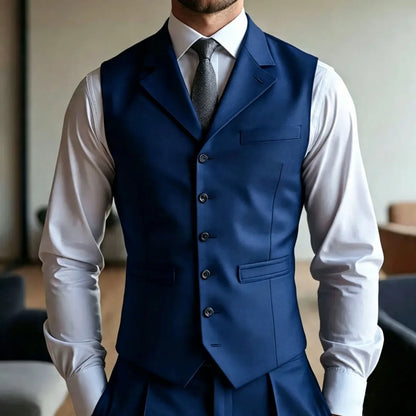 Men Vest Dark Blue With Lapel Single Button Waistcoat For Wedding Groom Banquet Business Work Office Casual Daily Men Suit Vest