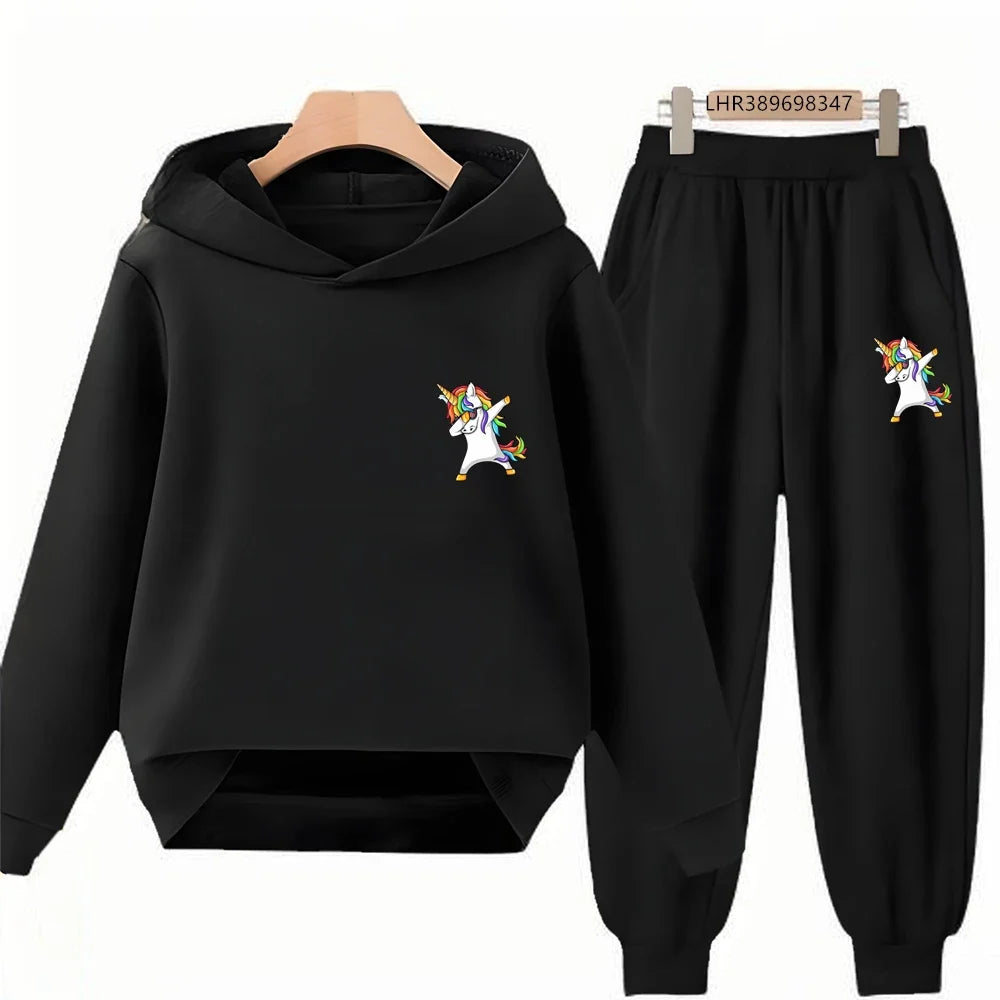 Children Unicorn Hoodie 3-12 Years Boys Girls Red Casual Tops+Pants Sets Long Sleeves Autumn Fashion Kids Clothes