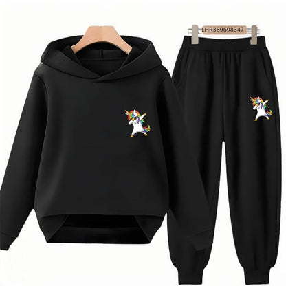 Children Unicorn Hoodie 3-12 Years Boys Girls Red Casual Tops+Pants Sets Long Sleeves Autumn Fashion Kids Clothes
