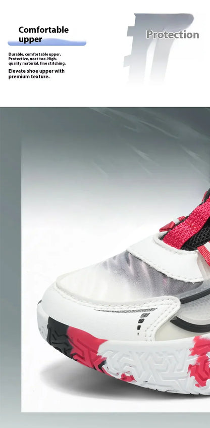 Children's basketball shoes boys' waterproof leather surface rotating buckle anti-slip and shock-absorbing student sports shoes