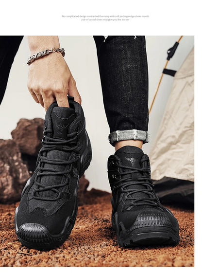 Men's winter high top shoes mid top waterproof and anti slip hiking shoes ultra light work boots tactical boots desert boots