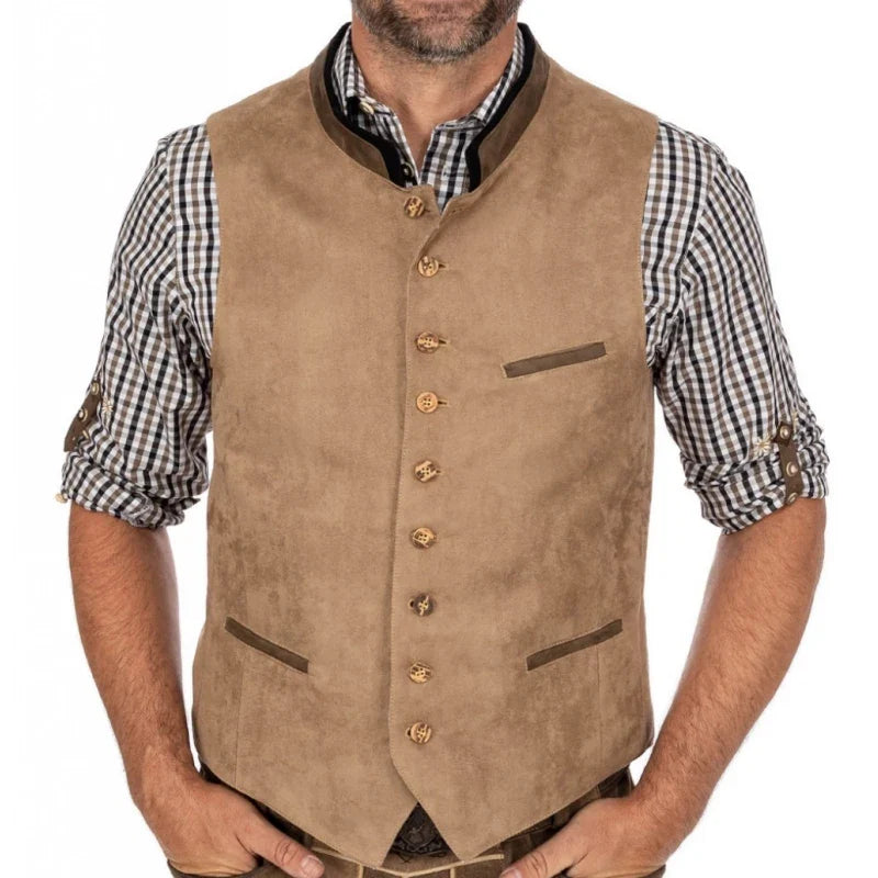 Men Vest Green Suede Velvet With Collar Single Breasted Waistcoat For Wedding Banquet Party Business Work Casual Daily Men Vest