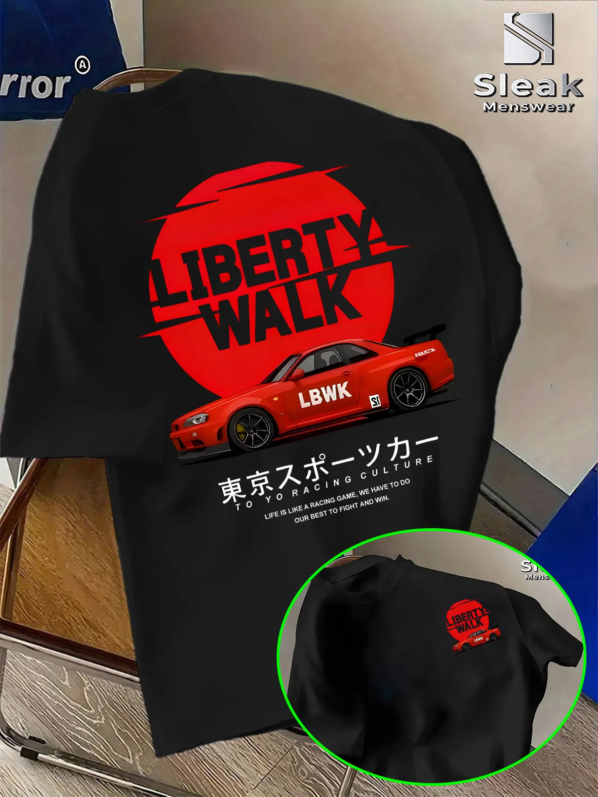 Men's Short-sleeved T-shirt for Summer, LIBERTY WALK Modified Sports Car Trend Print Breathable and Fashion Unique Style Outfit.