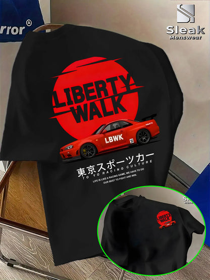 Men's Short-sleeved T-shirt for Summer, LIBERTY WALK Modified Sports Car Trend Print Breathable and Fashion Unique Style Outfit.