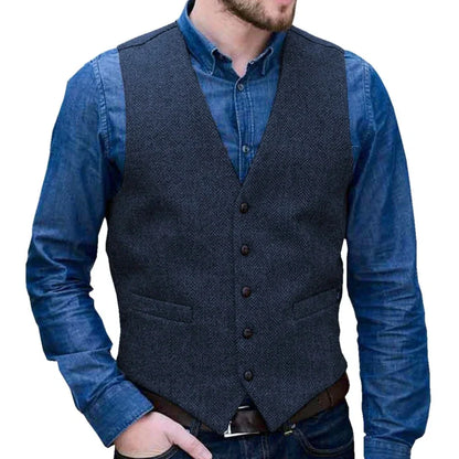 Men Vest Gray Herringbone Single Button V Neck Waistcoat For Wedding Business Casual Formal Wedding Daily Work Men Suit Vest