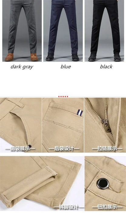 New Mens Spring Summer Business Casual Pants Fashion Cotton Soft Stretch Straight Classic Trousers Korean Solid Color Man Pants