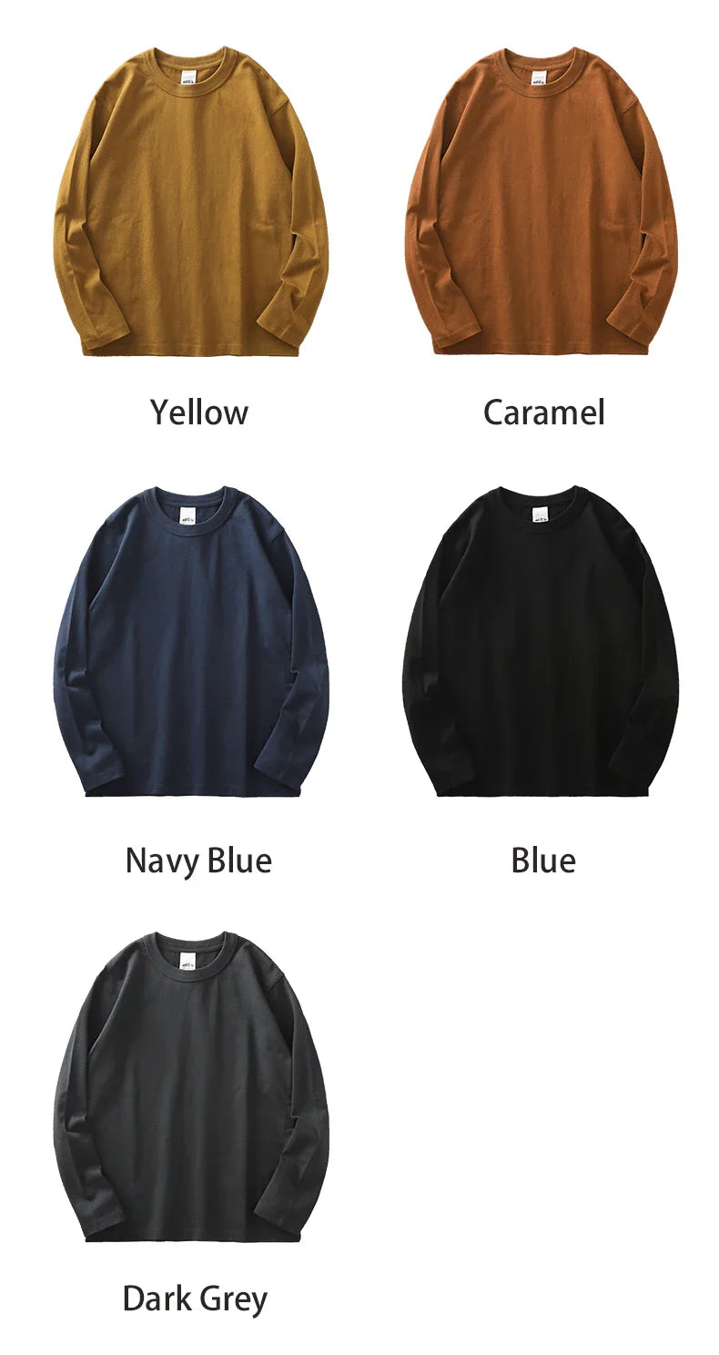 11.2 Oz Heavyweight Autumn Long Sleeved T Shirt for Men 100%Cotton Plain Shirt O-Neck White Tops Oversized Men's Clothing