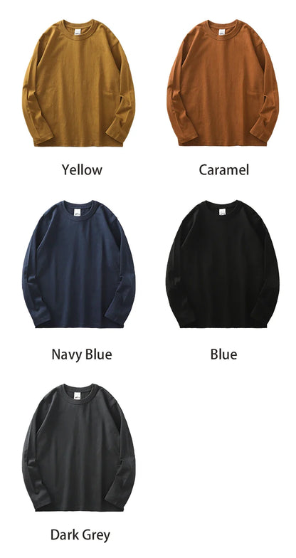 11.2 Oz Heavyweight Autumn Long Sleeved T Shirt for Men 100%Cotton Plain Shirt O-Neck White Tops Oversized Men's Clothing