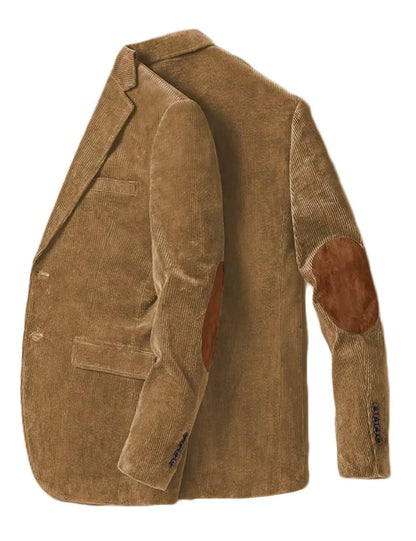 Men's Corduroy Blazer Business Casual Jacket with Elbow Patch Spring Fall Sport Coats Fashion Casual Single Breasted Men Jacket