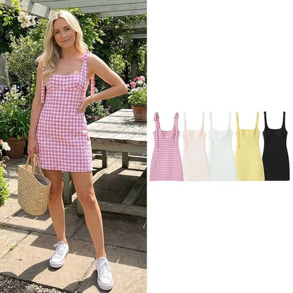 Women Fashion Solid Lace Up Backless Zipper Mini Dress Vintage Straps Square Collar Female Chic Lady Dresses