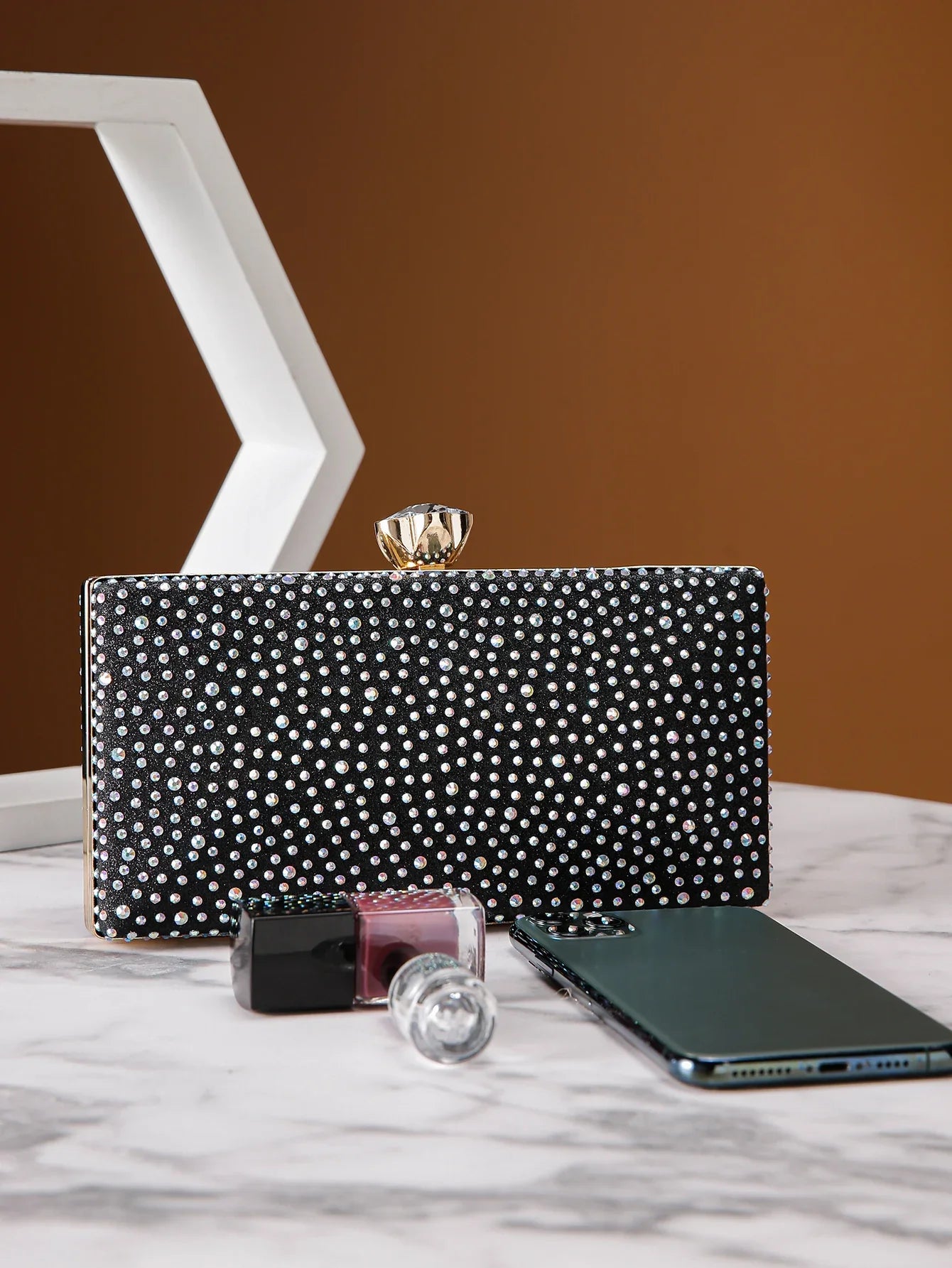 Classic Elegant Mini Square Rhinestone Decor Evening Clutch Bag, Clip Women's Dinner Wallet, Luxury Prom Bag