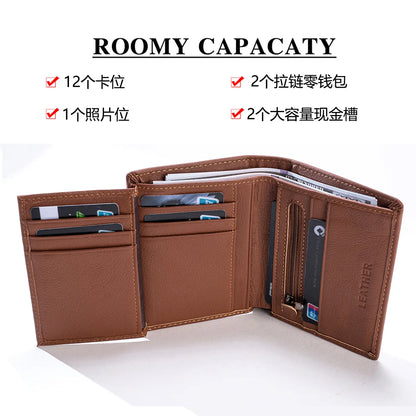 Men's Wallet Genuine Leather Wallets for Men Coin Purse Vintage Vertical Short Credit Card Holder Money Bag Men's RFID Wallet