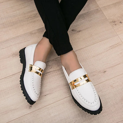 Fashion Classic Thick Sole Men's Penny Loafers Slip-On Business Dress Shoes Gentleman Metal Buckle Formal Black Shoes