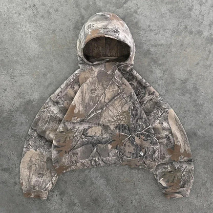 Y2K Retro Zip Up Hoodie Men Camouflage Pattern Zipper Sweatshirt High Street Hip Hop Streetwear Oversized Unisex Camo Hoodie
