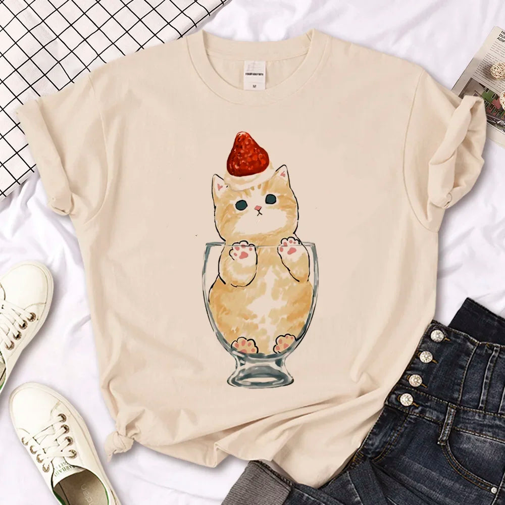 Cat top women streetwear summer anime t shirt girl y2k Japanese clothes
