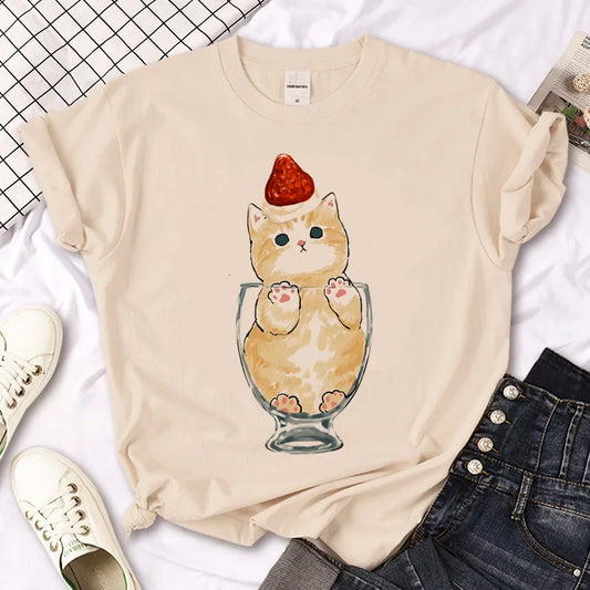 Cat top women streetwear summer anime t shirt girl y2k Japanese clothes
