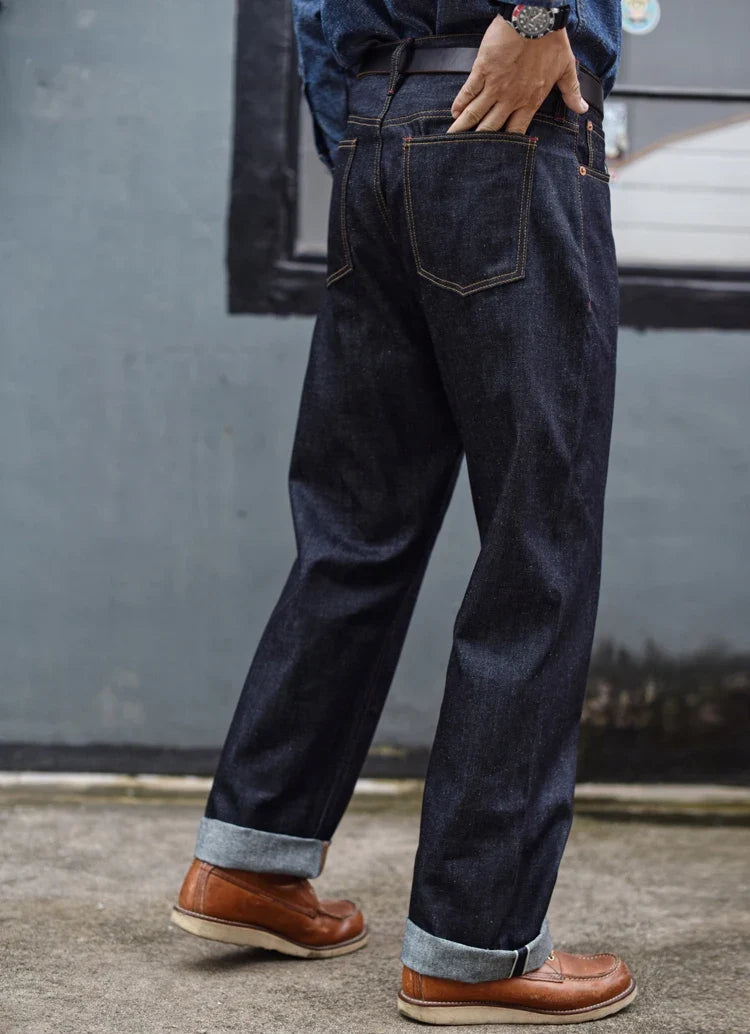 Summer Sanforized Selvedge Denim Jeans Cotton-ramie Men's Jeans Loose Fit High Rise 10oz