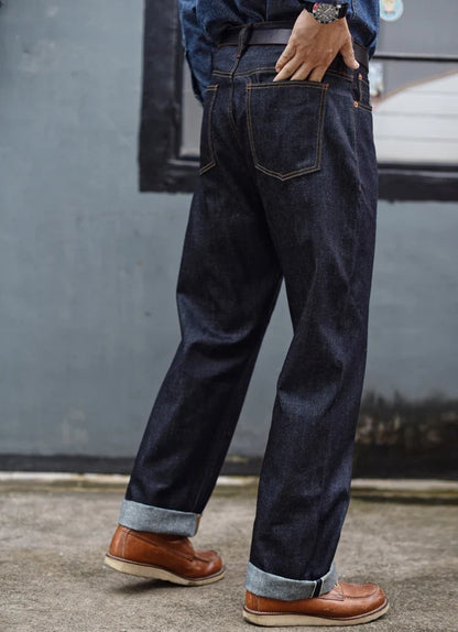 Summer Sanforized Selvedge Denim Jeans Cotton-ramie Men's Jeans Loose Fit High Rise 10oz