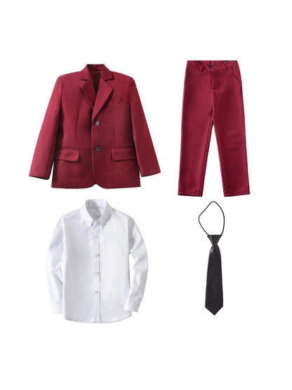 4pcs Boys' Suit Set Jacket Shirt Pants Tie Suitable for Banquets Weddings Graduation Ceremonies Black Sizes for 6Y-16Y Children