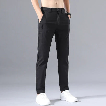 2025 Men's Casual Pants Slim Fit Stretch Classic Chino Trouser Male Stretch Elastic Korean Summer Dress Ice Light Thin Business