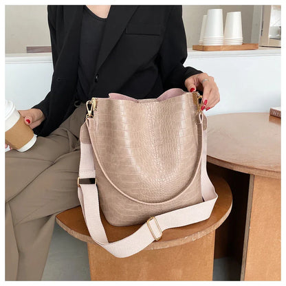 Women Bag Vintage Crocodile Pattern Crossbody Bags for Women PU Leather Trend Designer Shoulder Handbags Large Capacity Bucket