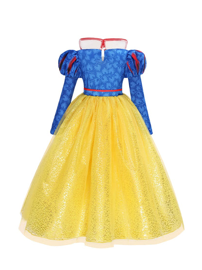 2026 Deluxe Snow White Princess Gown Puff Sleeve Stand Collar Girl Fairy Kid Cosplay Costume Toddler Carnival Apparel Dresses