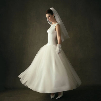 Elegant Satin Wedding Dresses 2026 Scoop Neck Cap Sleeve Bridal Midi Dress A-Line Lace Up casamento civil vestido Customized