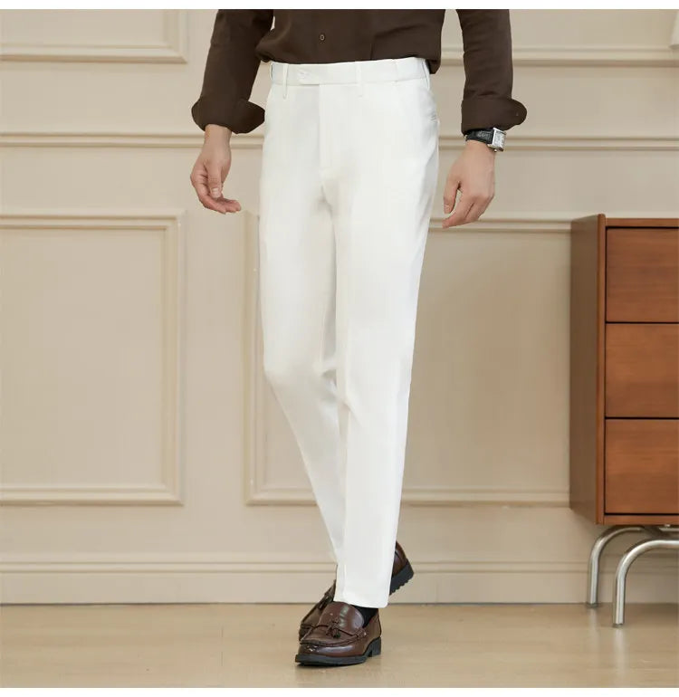New Lnvisible Elastic Waist Design Men Business Casual Trousers High Quality Solid Slim Fit Office Social Fashion Suit Pants