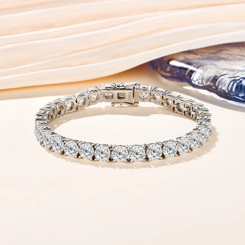4.0mm 5.0mm DVVS1 Pass Diamond Test Round Cut Moissanite Tennis Bracelet White Gold Plated 925 Silver Jewelry for Women