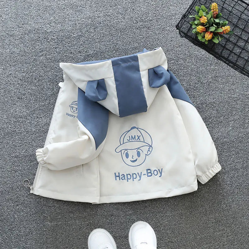 Toddler Boys Hooded Jackets 2025 Spring Autumn Baby Clothing Cute Boy Pattern Color Block Zipper Long sleeves Windbreaker Coats