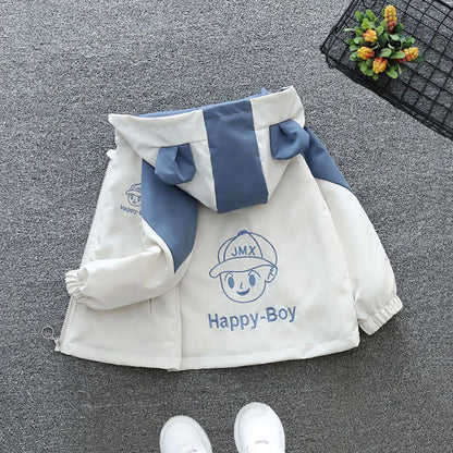 Toddler Boys Hooded Jackets 2025 Spring Autumn Baby Clothing Cute Boy Pattern Color Block Zipper Long sleeves Windbreaker Coats