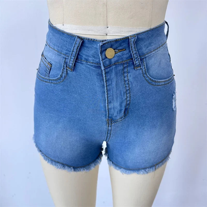 Large Size Sexy Ripped Denim Shorts Girl 2026 New High Waist Skinny Hips Stretch Leg Length Tight Stretch Hips Jeans Women