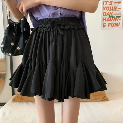 Summer Ball Gown White Mini Skirts Women 2024 Casual High Waist Ruffles Faldas Korean Bow Harajuku Y2k Micro Tennis Skirt Black