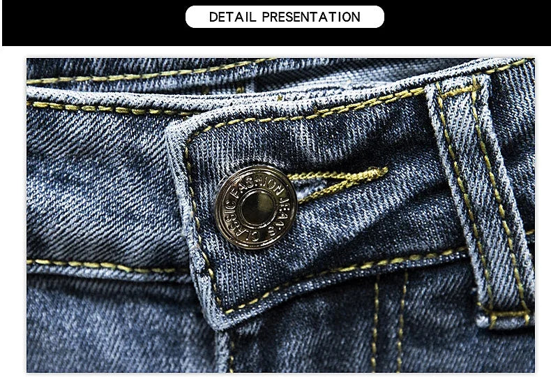 Nine-Point Pants Men's 2025 New Spring Autumn Fashion Casual Denim Trousers Cotton Slim Jeans  Blue Male Clothing Brand Clothing