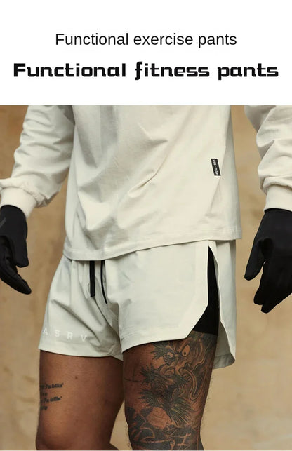 Mens Gym 2 in 1 Jogger Sport Short Pants Man Quick Dry Running Workout Basketball Shorts Male Gym Fitness Sweatpant Bottoms