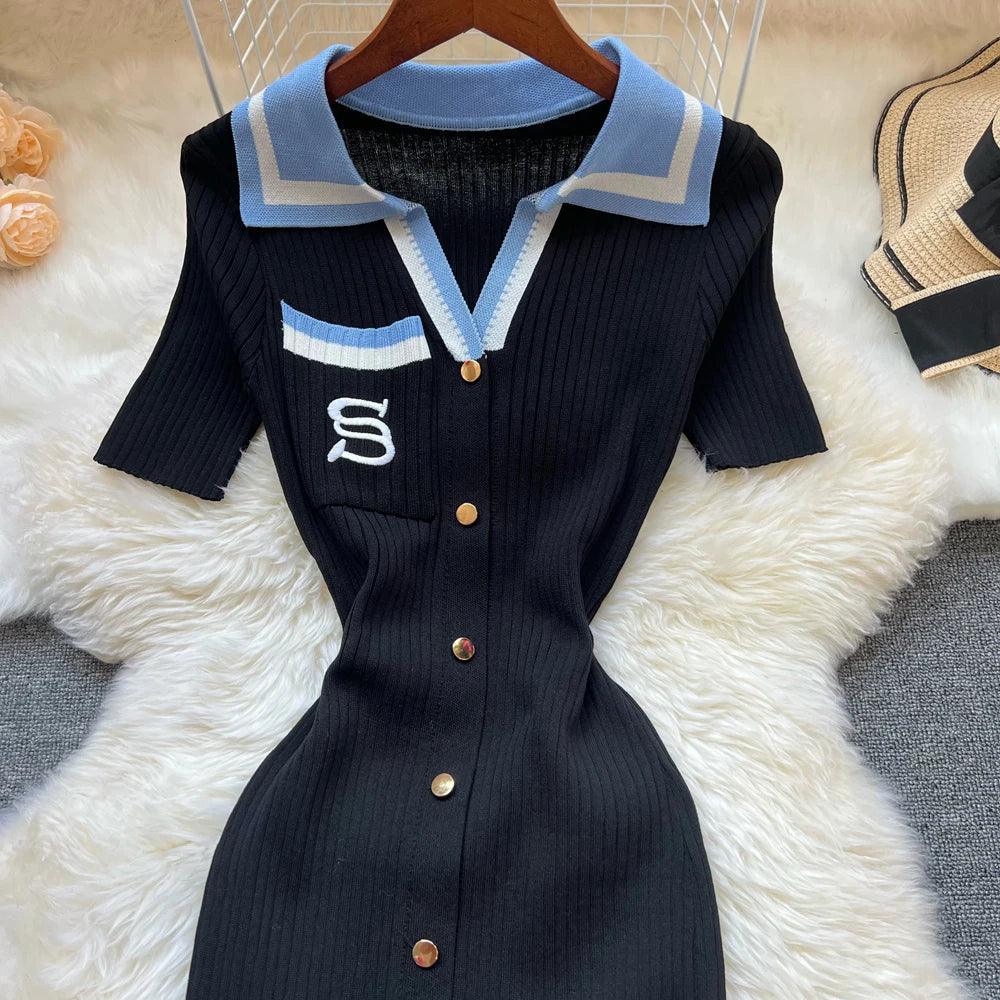 Brand Fashion Summer Knitted Dress Women 2025 New Y2K Embroidery Long Bodycon Sweater Dress Streetwear Lady Vestidos