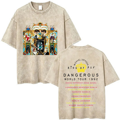 Washed Vintage Michael Jackson Face Graphic T-shirt Men Women Fashion Hip Hop Oversized T-shirts Male Retro Gothic Rock T Shirts