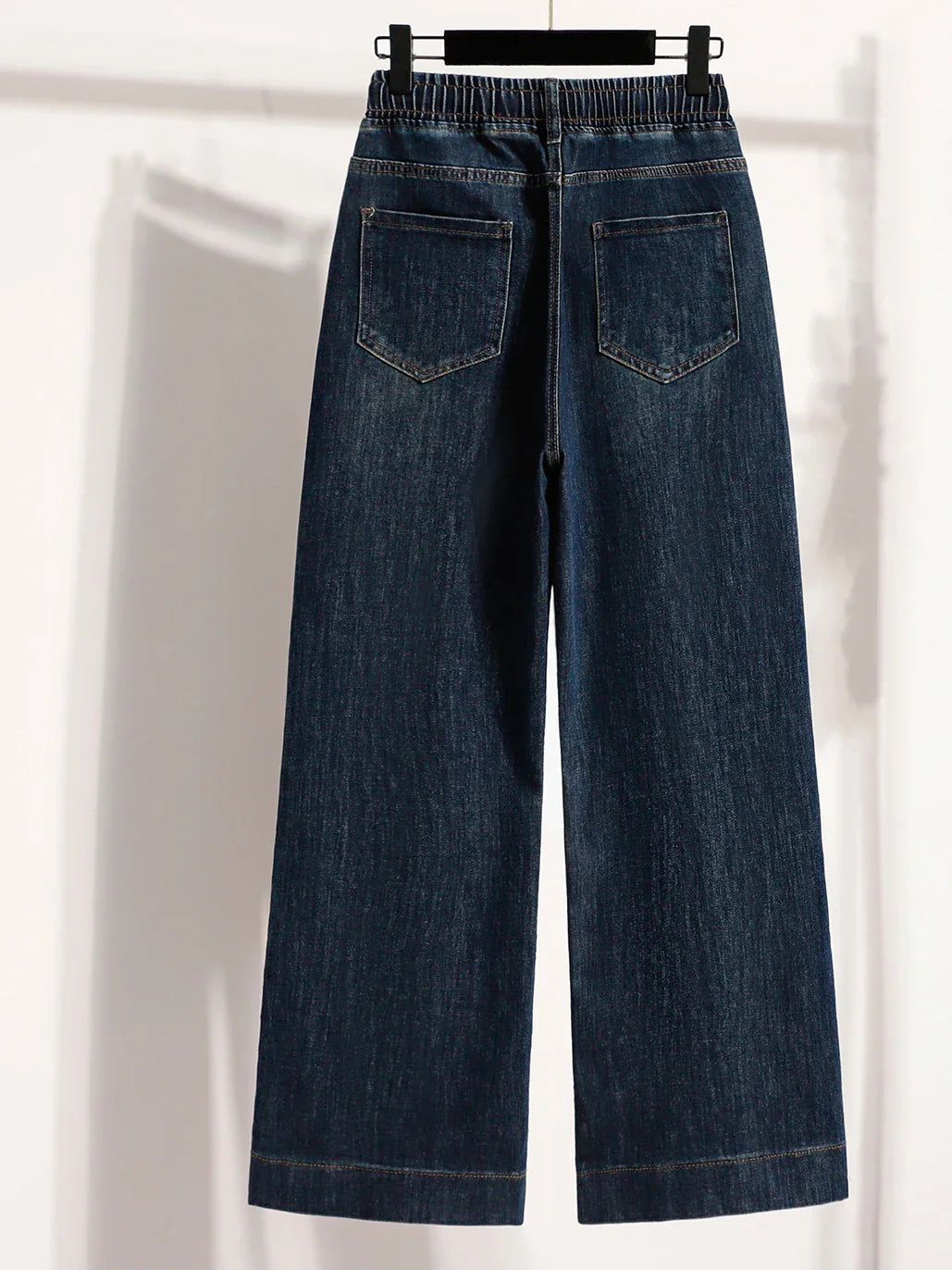 Slimming Wide Leg Jeans Women's Casual Straight Cut Spring Autumn ular plus Size Cotton Stretch Denim Pure Color