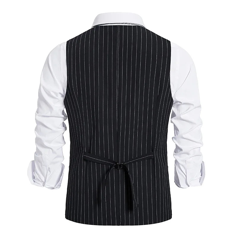 Men's Suit Vest Striped Single Breasted Waistcoat Stylish Mail Suit Retro Vest Wedding Business Banquet Daily Groomsman Uniform