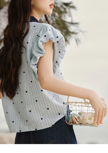 Summer Office Lady Blouses Women 2025 Short Sleeve Turn-down Collar Polka Dot Shirts Female Fashion Slim Tops MXE31C0776