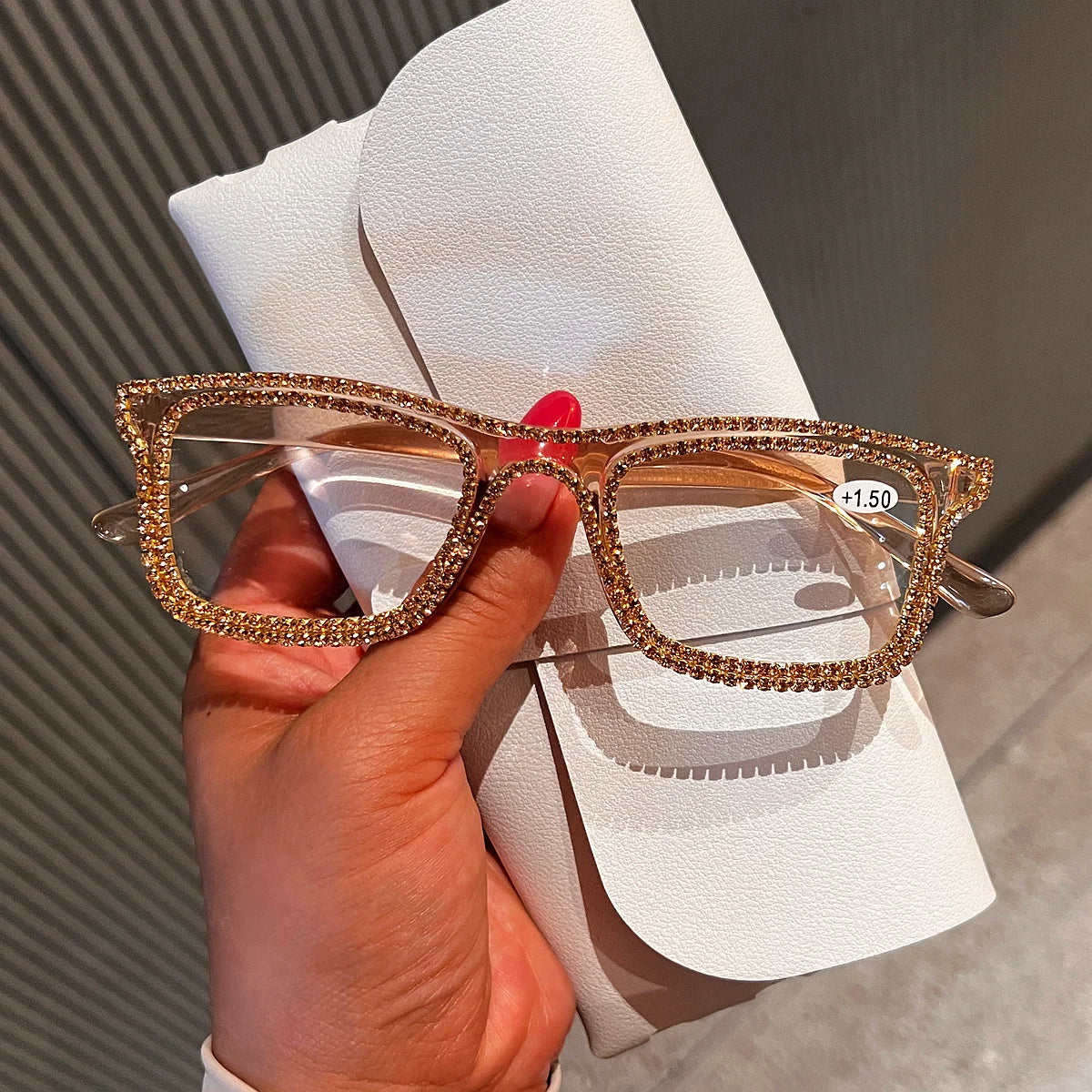 Luxury Women's Rectangle Rhinestone Reading Glasses Ultralight Small Frame Trendy Clear Lenses Presbyopia Eyeglasses with Degree