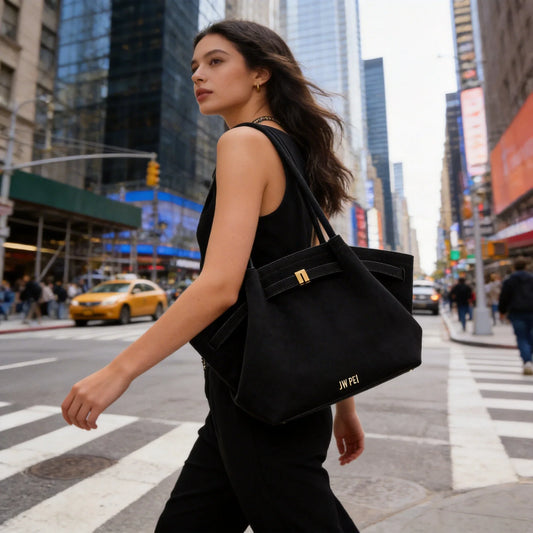 Women's High Quality Vintage Dumpling Bag Black Faux Suede, Vegan Leather Crossbody Shoulder Tote Handbag for Everyday