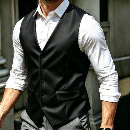 Men Vest White Single Breasted V Neck Solid Waistcoat For Wedding Banquet Business Party Work Office Casual Daily Men Suit Vest
