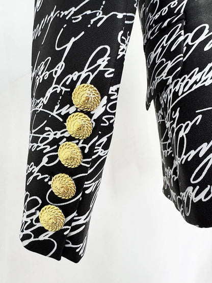 HIGH STREET Newest 2026 Stylish Designer Jacket Women's Love Letters Printed Double Breasted Blazer
