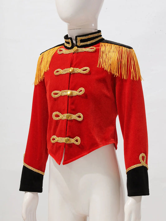 Boys Girls Drum Major Team Uniform Nutcrackers Costume Set Marching Band Tassel Jacket Coat Hat Outfits for Drummer Performance