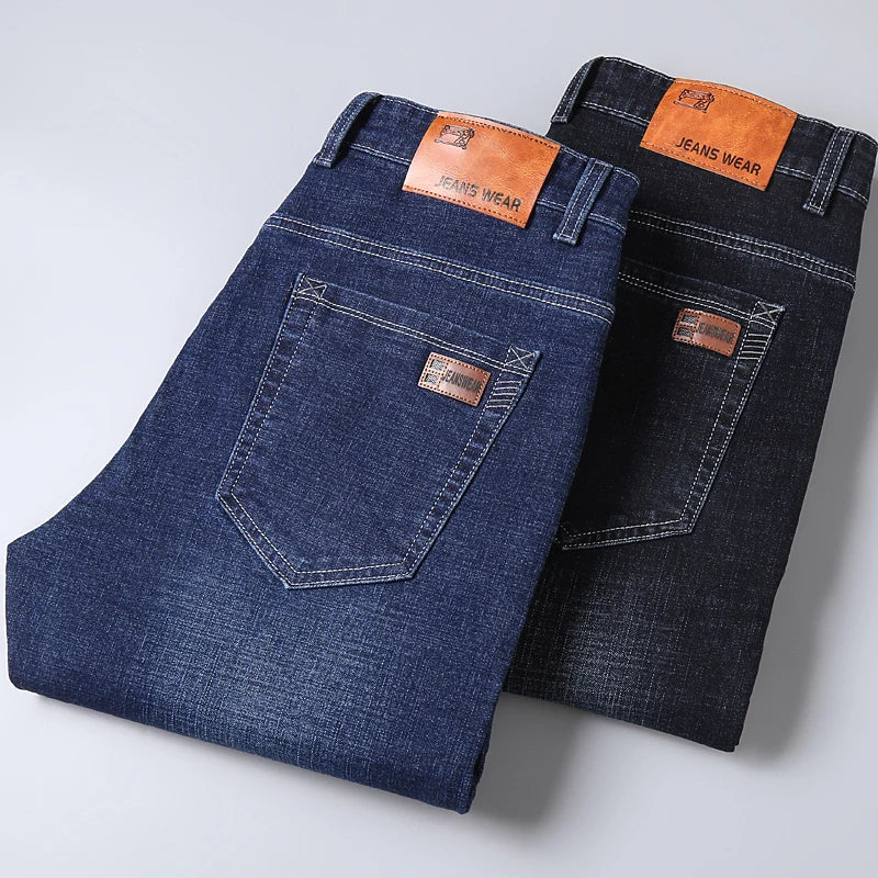 2026 New Men's Stretch Regular Fit Jeans Business Casual Classic Style Fashion Denim Trousers Male Black Blue Gray Pants