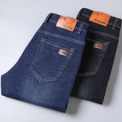 2026 New Men's Stretch Regular Fit Jeans Business Casual Classic Style Fashion Denim Trousers Male Black Blue Gray Pants